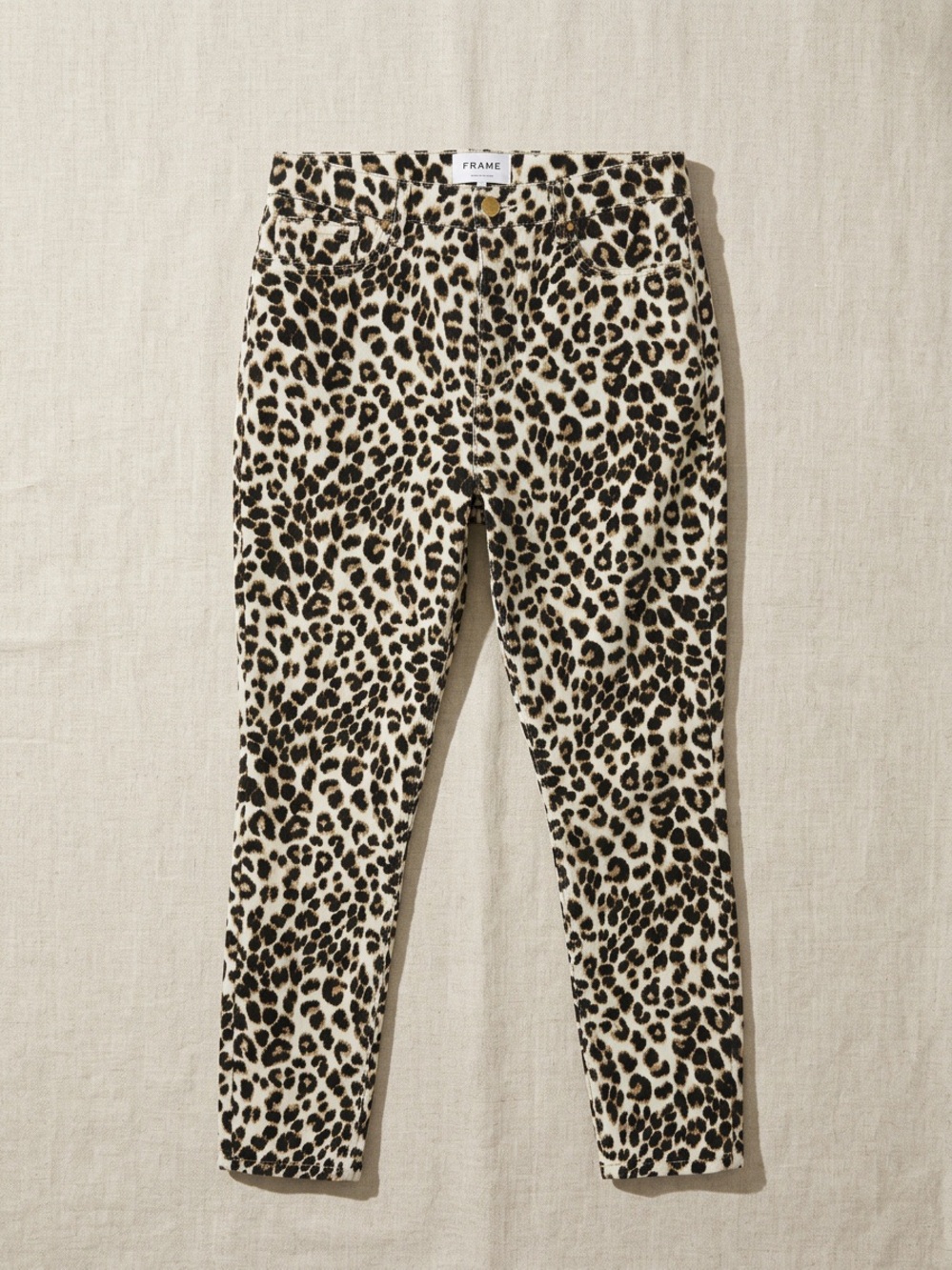 FRAME Ali High Rise Cigarette Jeans Leopard Print Beige Multi Size 30 - Picture 1 of 11